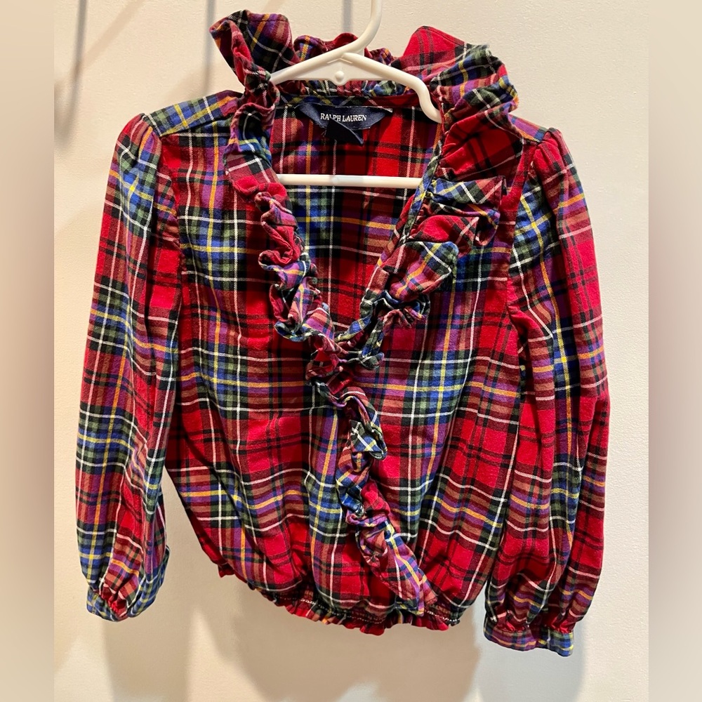 Ralph Lauren Girls Plaid Ruffle Blouse Size 5